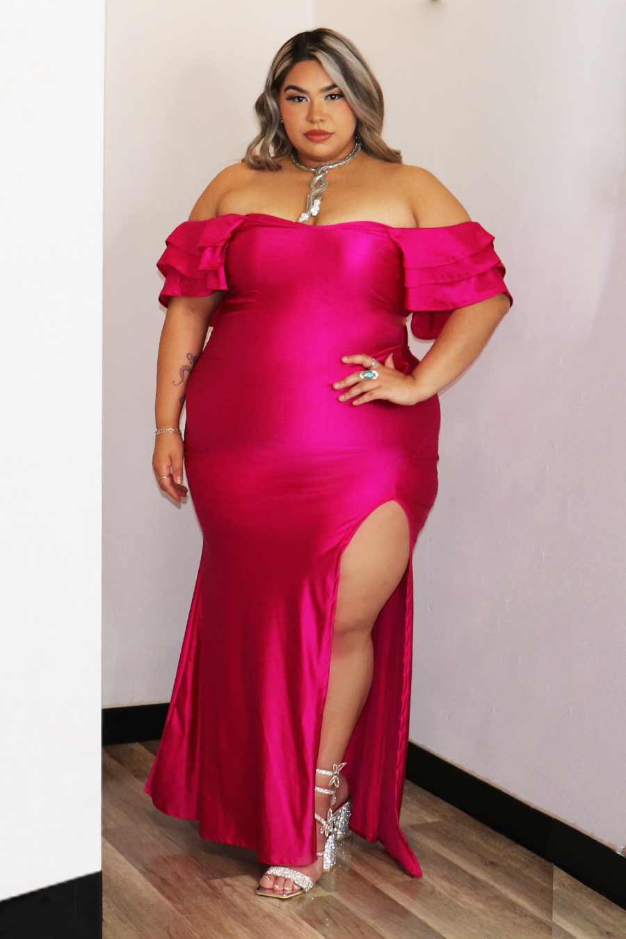 Maryeli Off Shoulder Ruffle Sleve Dress Divas Plus