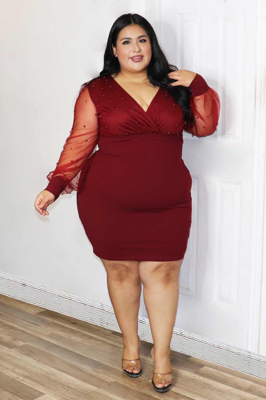 Tiana Pearls Long Sleeve Dress Divas Plus Boutique