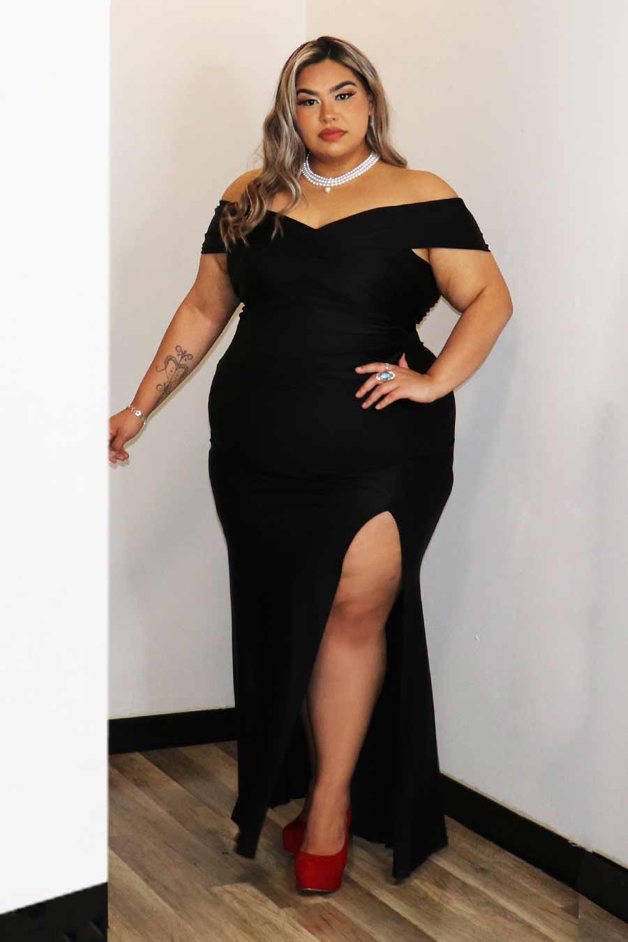Camille Off Shoulder Cross Shoulder Strap Dress Divas Plus