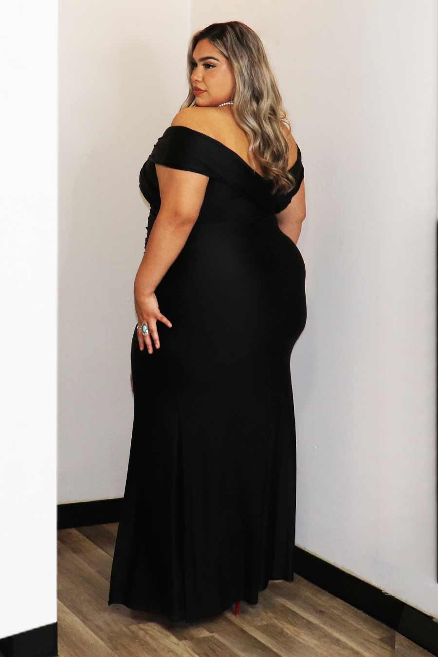 Camille Off Shoulder Cross Shoulder Strap Dress Divas Plus