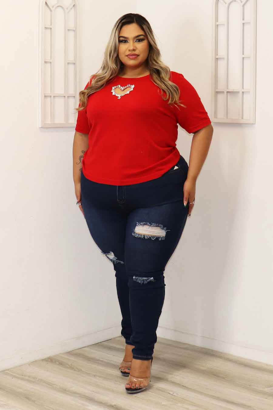 Cecile Heart Cut Out Kint Top Divas Plus Boutique