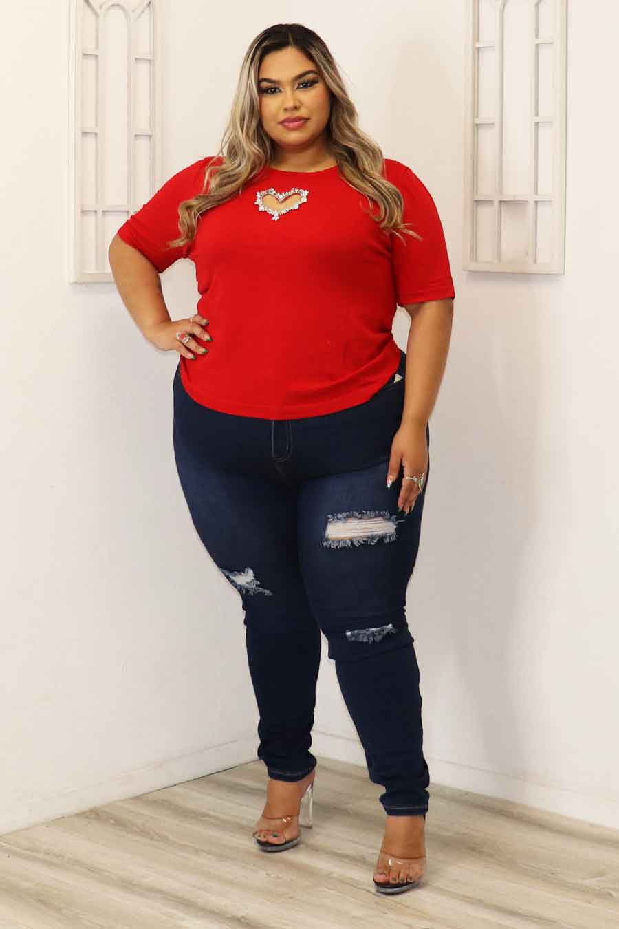 Cecile Heart Cut Out Kint Top Divas Plus Boutique