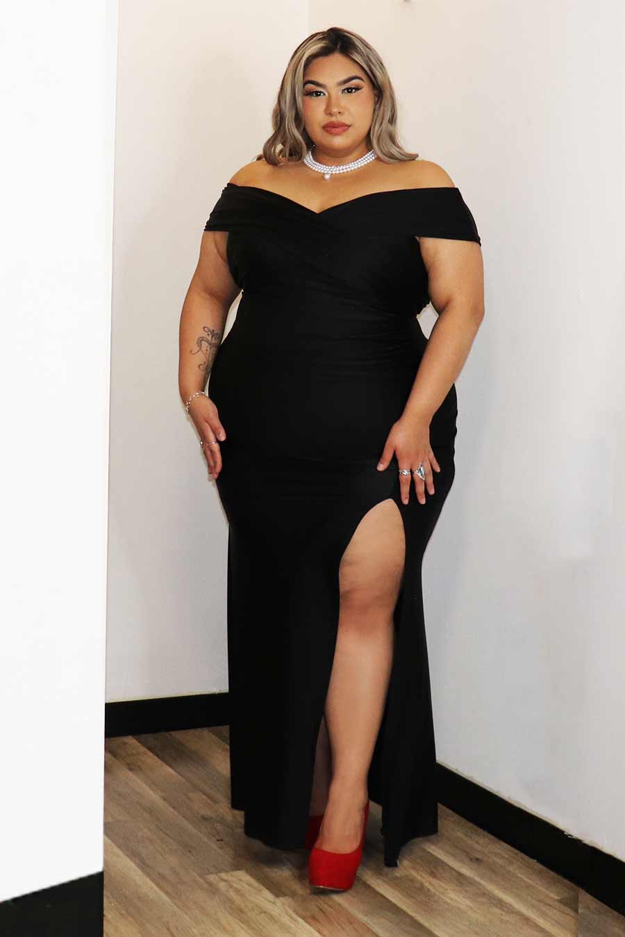 Camille Off Shoulder Cross Shoulder Strap Dress Divas Plus