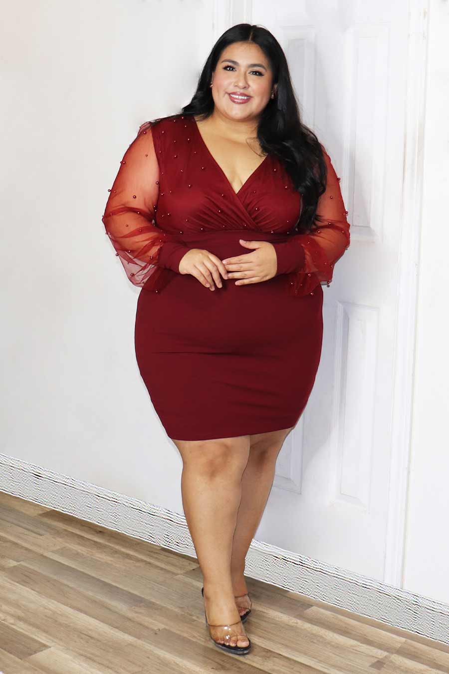 Tiana Pearls Long Sleeve Dress Divas Plus Boutique