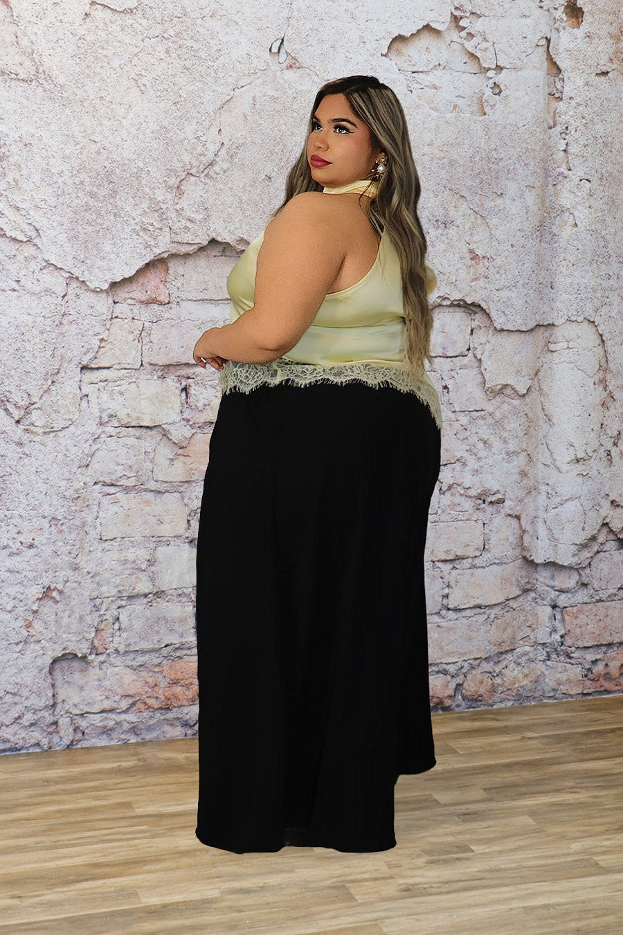 Plus Size Satin Lace Trim Halter Top | Divas Fashion Boutique