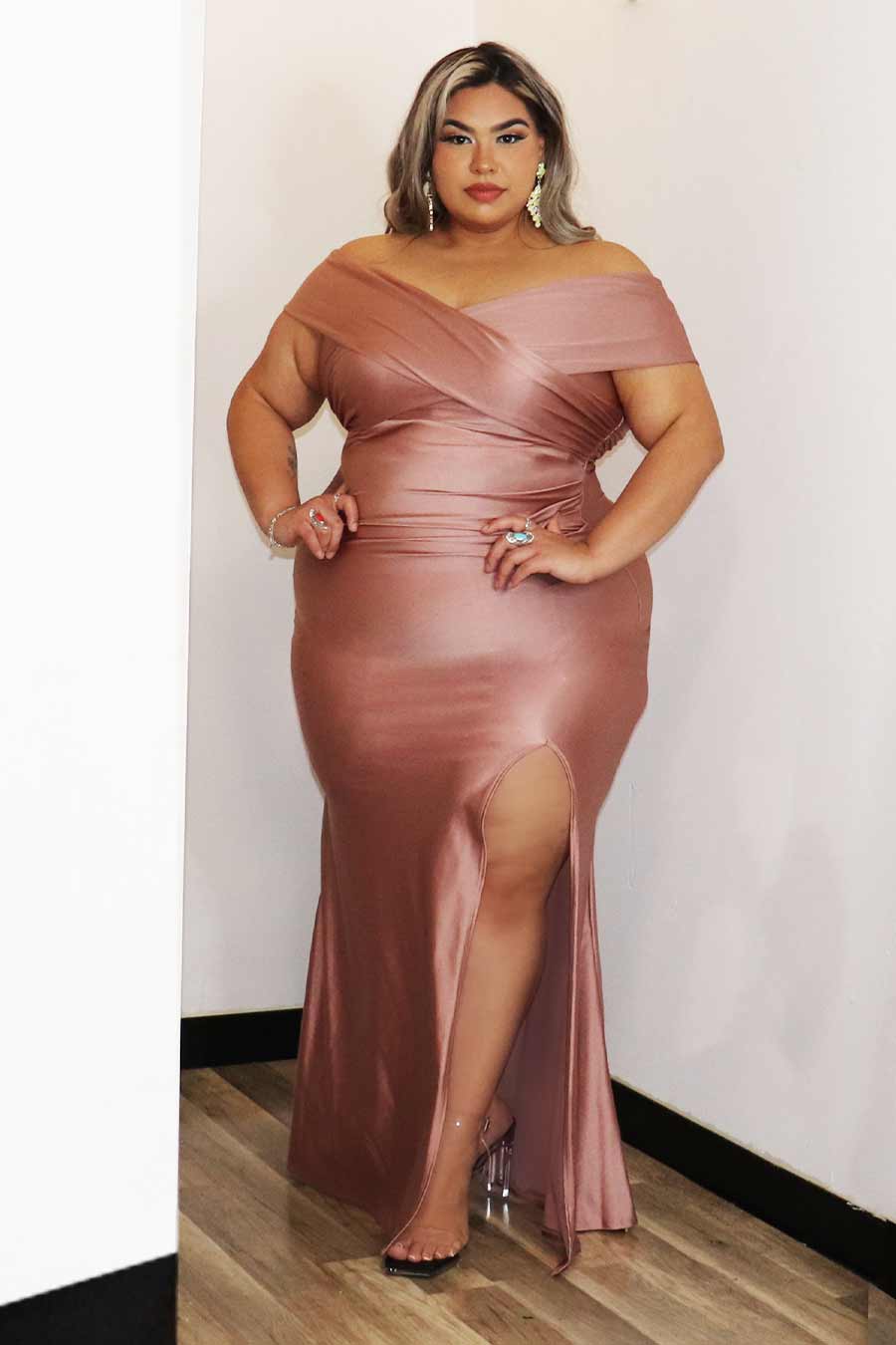 Camille Off Shoulder Cross Shoulder Strap Dress Divas Plus