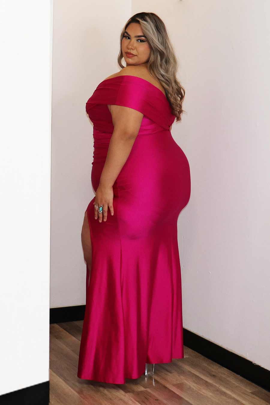 Camille Off Shoulder Cross Shoulder Strap Dress Divas Plus