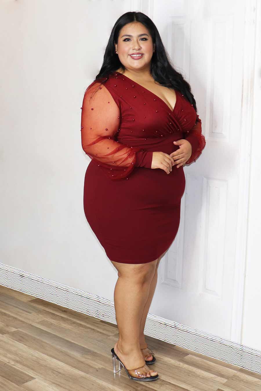 Tiana Pearls Long Sleeve Dress Divas Plus Boutique