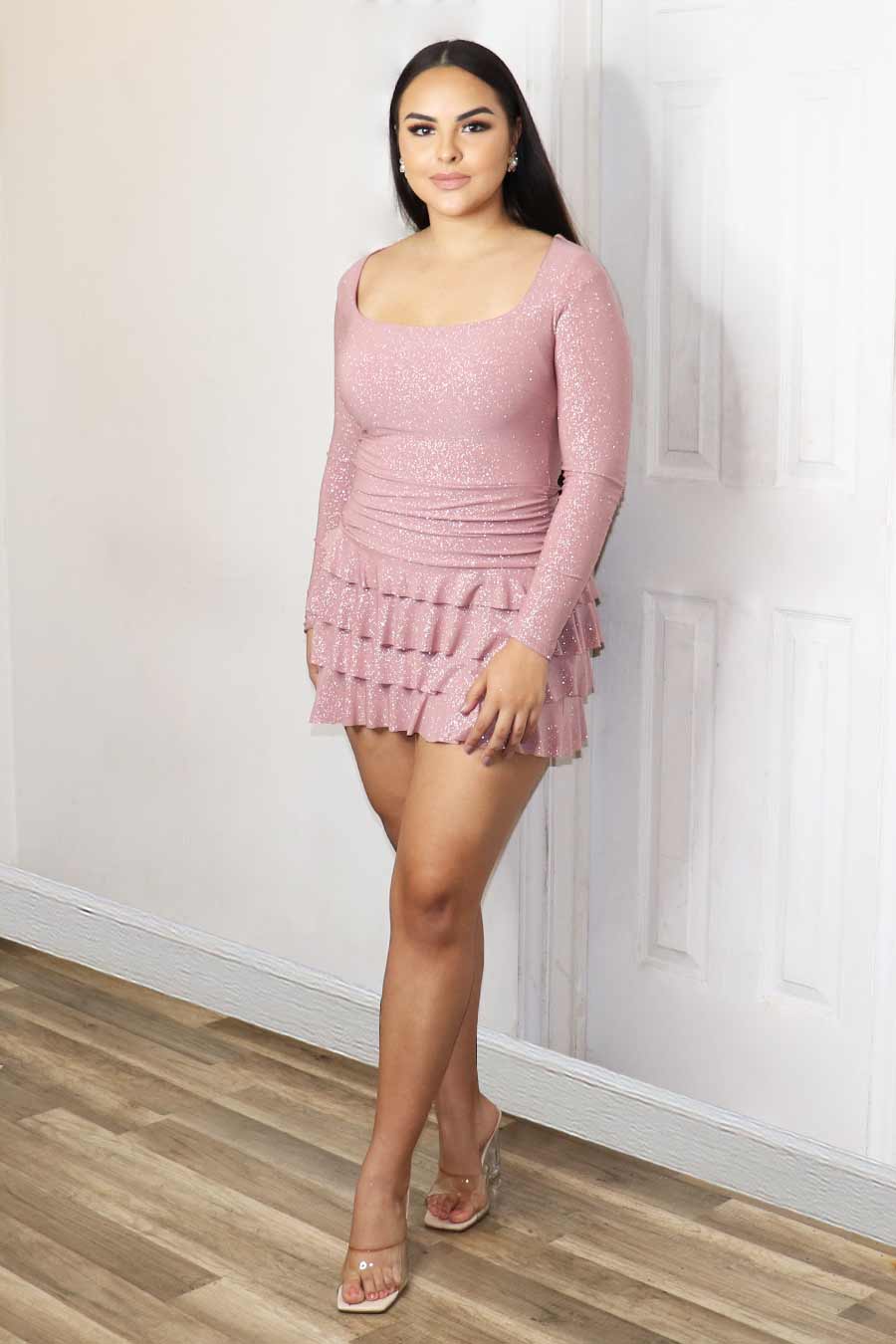Carlotta Long Sleeve Glittery Dress Divas Plus Boutique