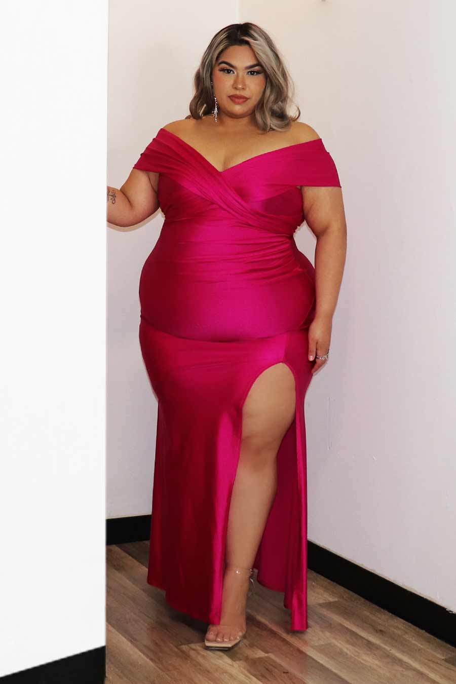 Camille Off Shoulder Cross Shoulder Strap Dress Divas Plus