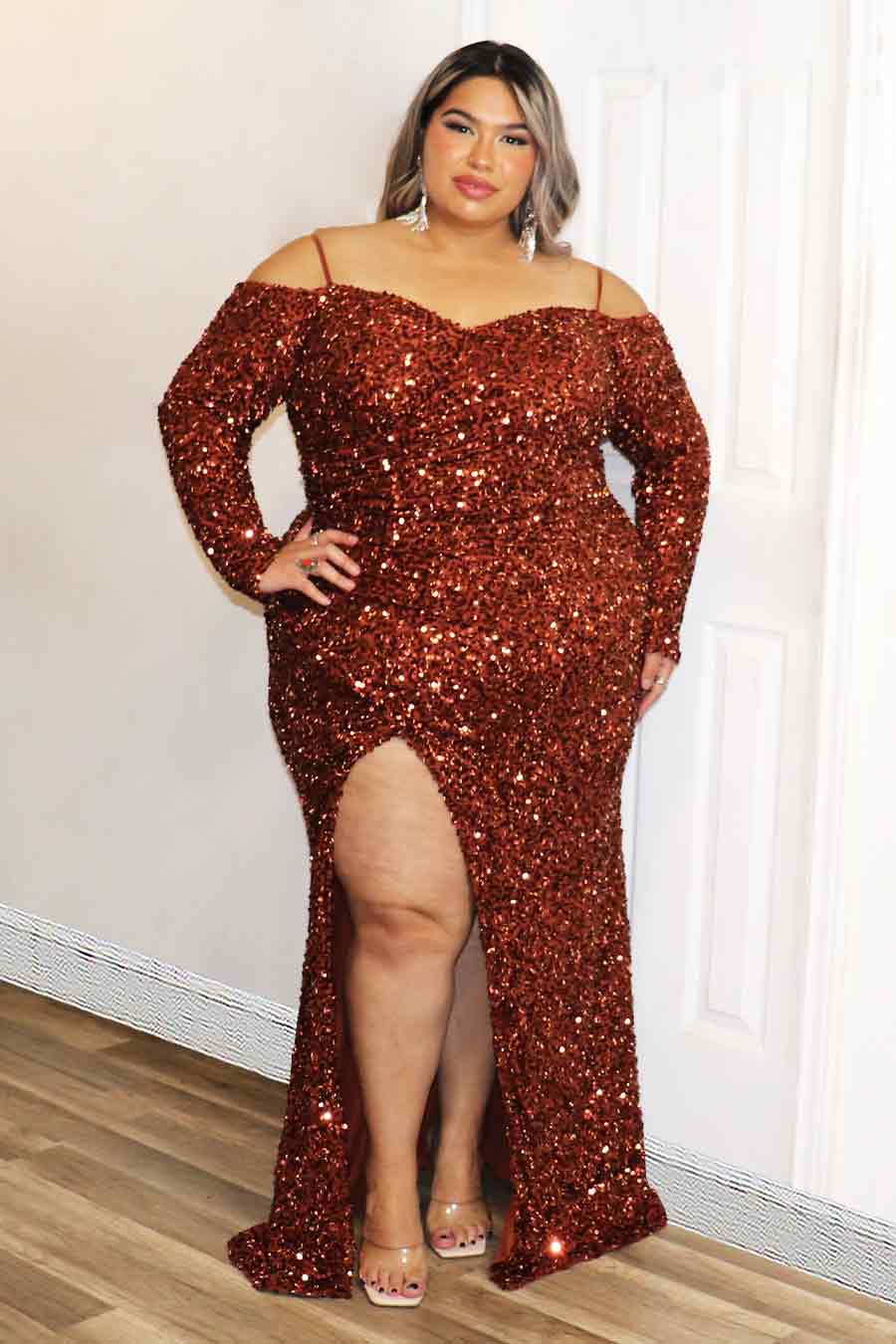 Nelsie Sequence Long Sleeve Dress Divas Plus Boutique