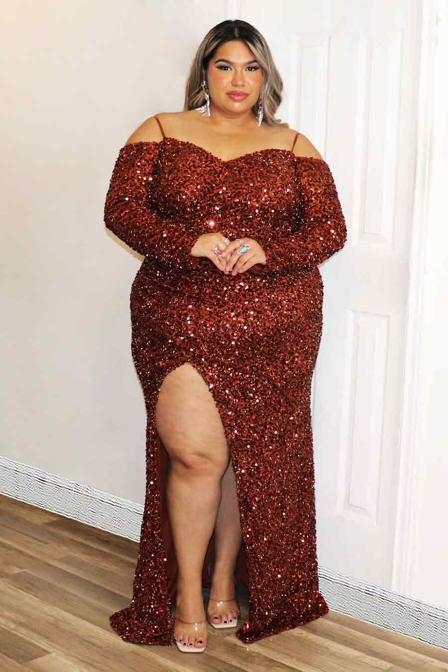 Nelsie Sequence Long Sleeve Dress Divas Plus Boutique
