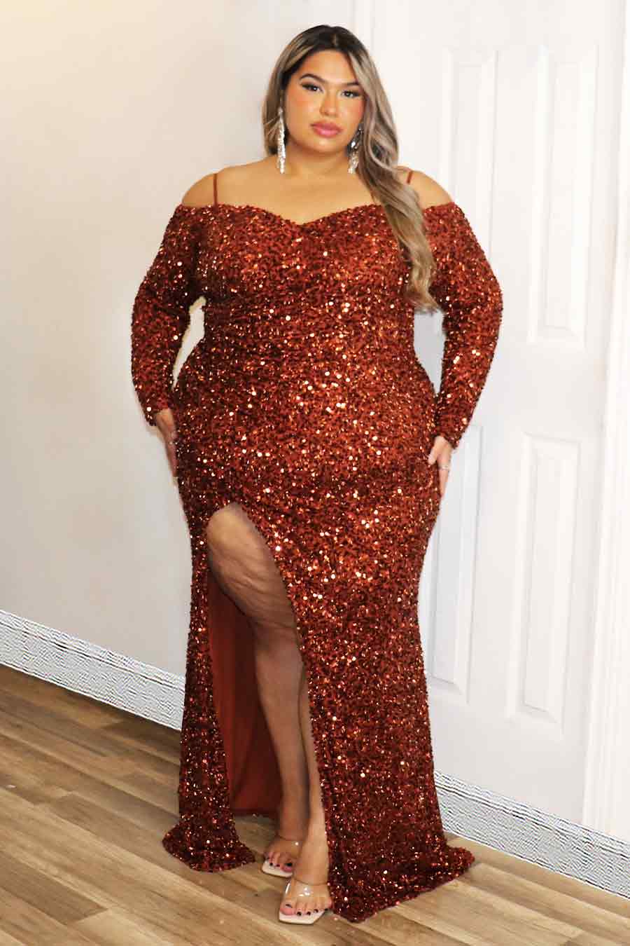 Nelsie Sequence Long Sleeve Dress Divas Plus Boutique