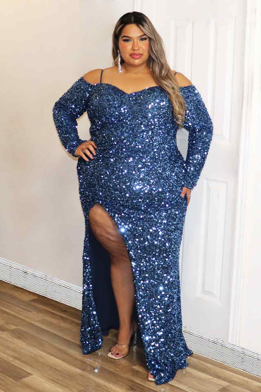 Nelsie Sequence Long Sleeve Dress Divas Plus Boutique