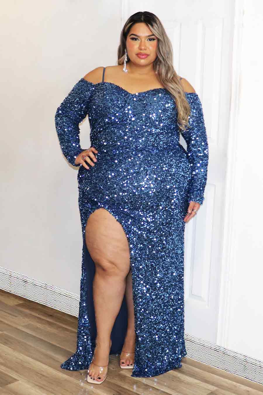 Nelsie Sequence Long Sleeve Dress Divas Plus Boutique
