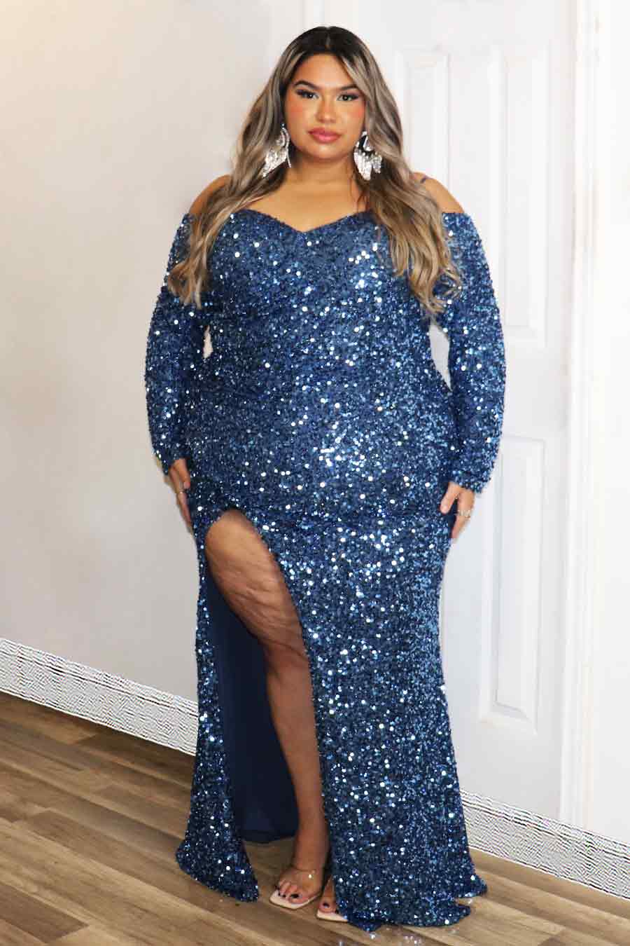 Nelsie Sequence Long Sleeve Dress Divas Plus Boutique