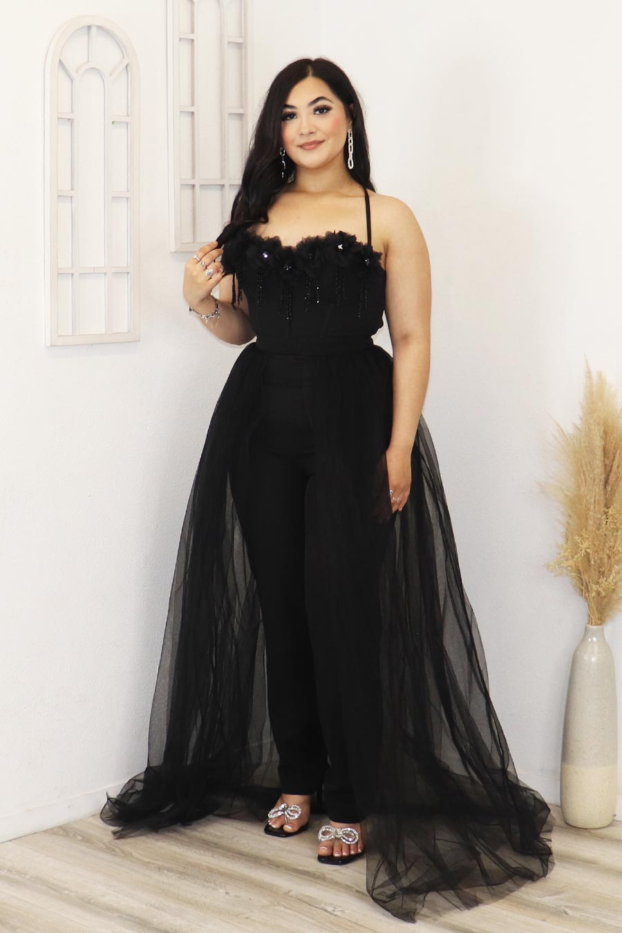 Aimee 3D Flower Tulle Corset Jumpsuit Divas Boutique