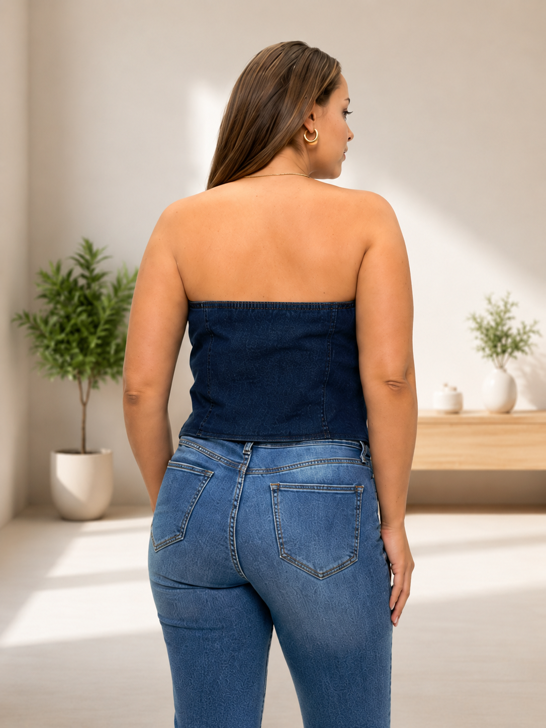 Plus Size Strapless Denim Corset Top