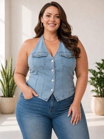 Plus Size Halter Denim Vest Top