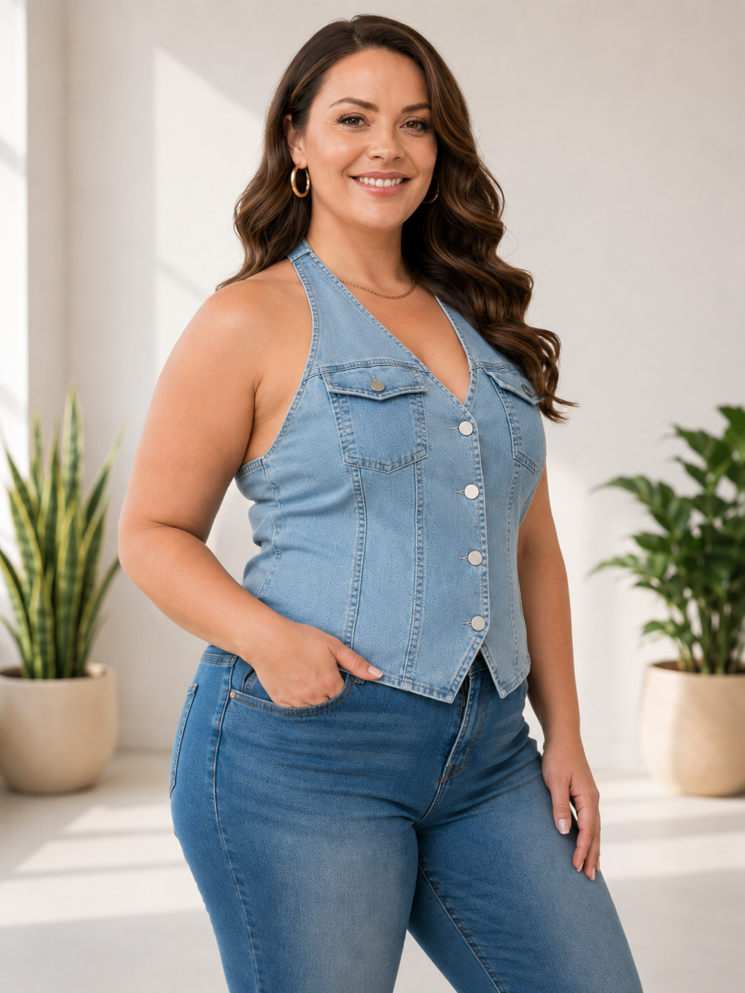Plus Size Halter Denim Vest Top