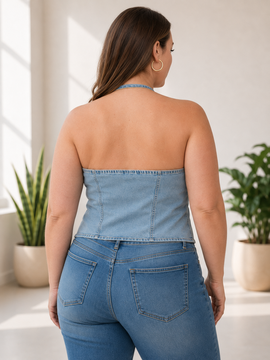 Plus Size Halter Denim Vest Top