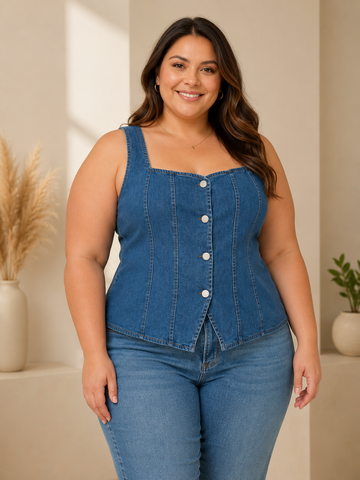 Plus Size Denim Corset Tank Top
