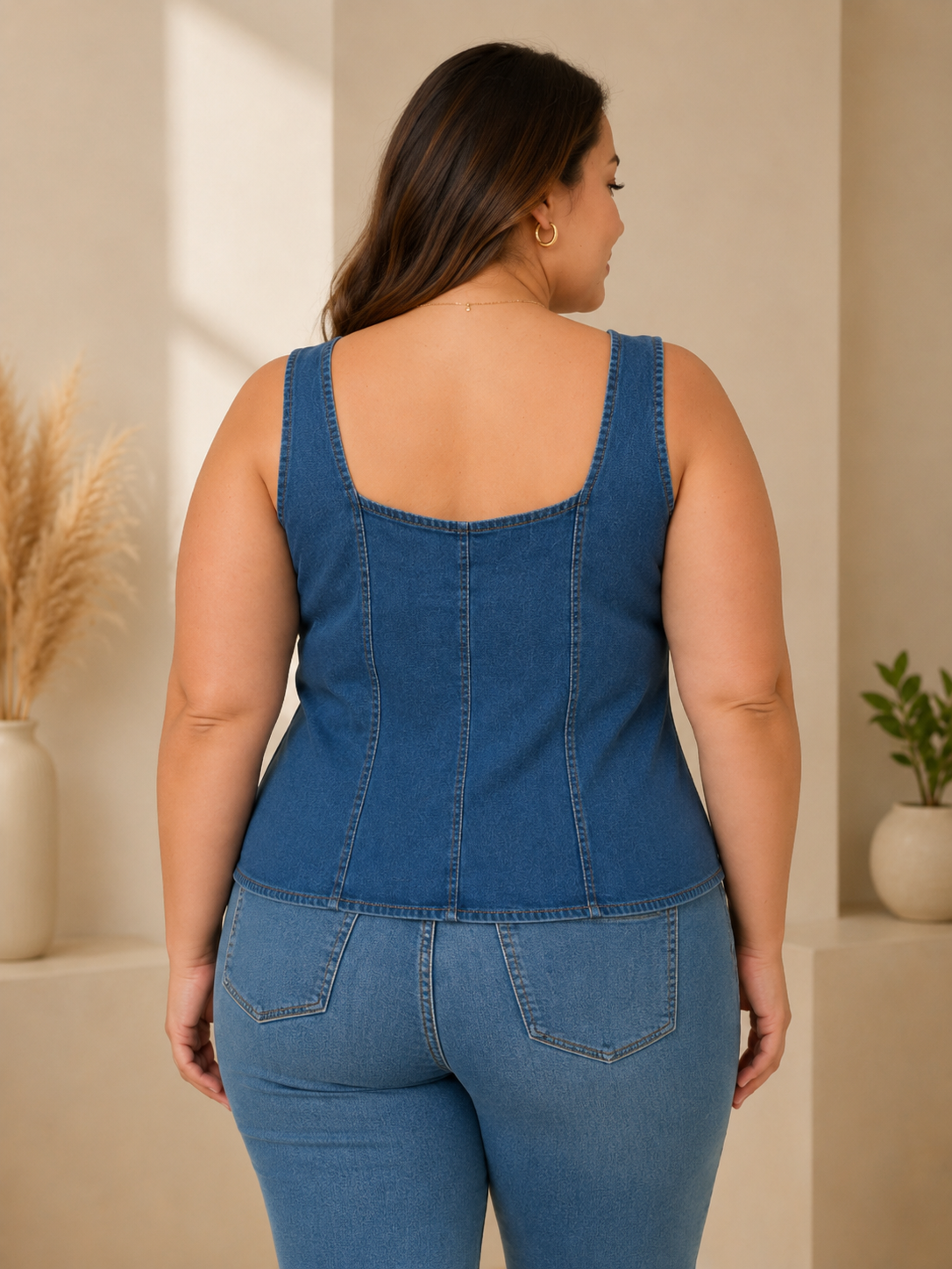 Plus Size Denim Corset Tank Top