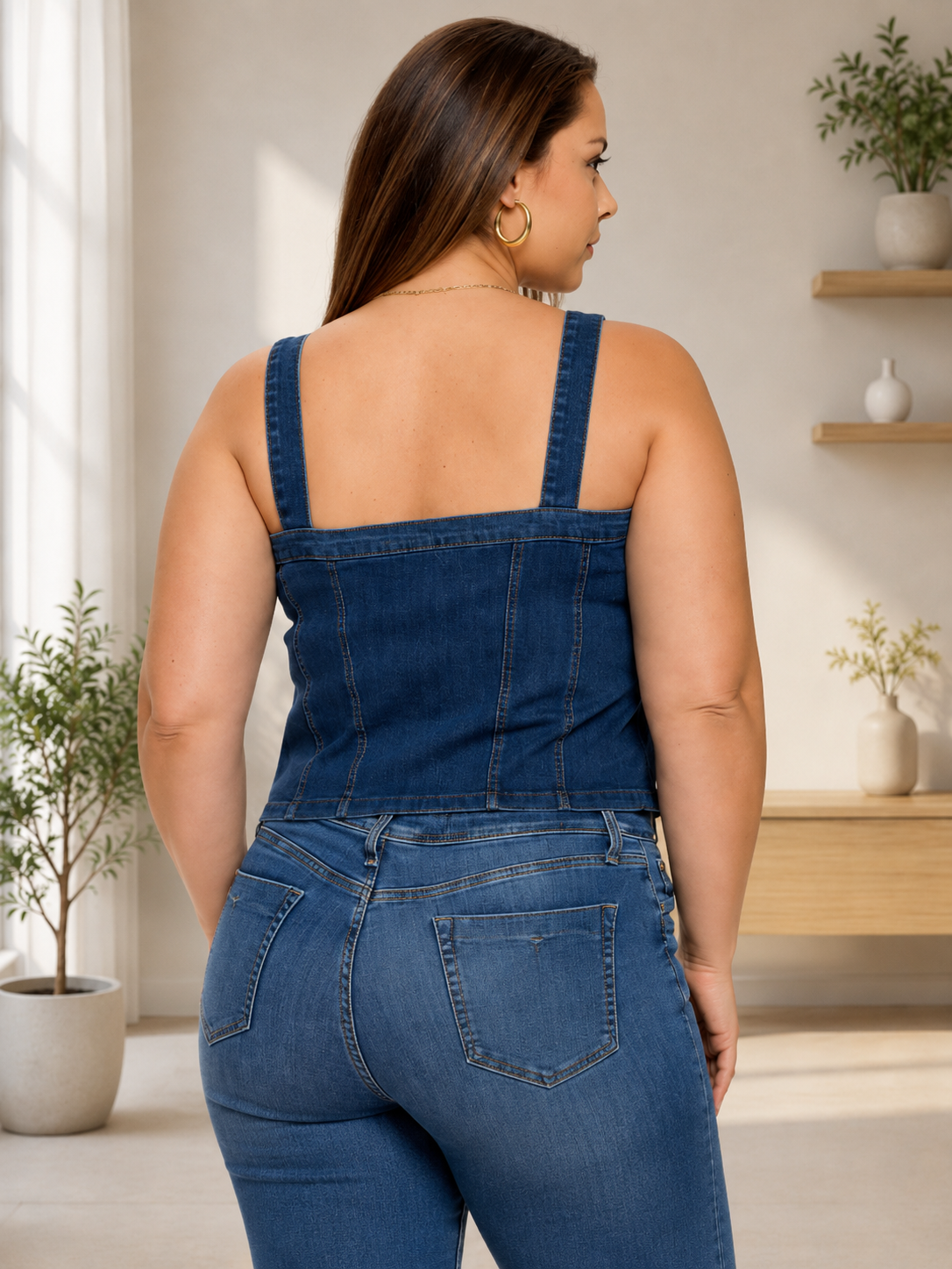 Plus Size Zip Front Denim Corset Top