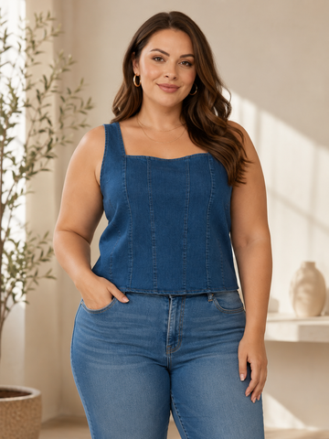 Plus Size Square Neck Denim Tank Top