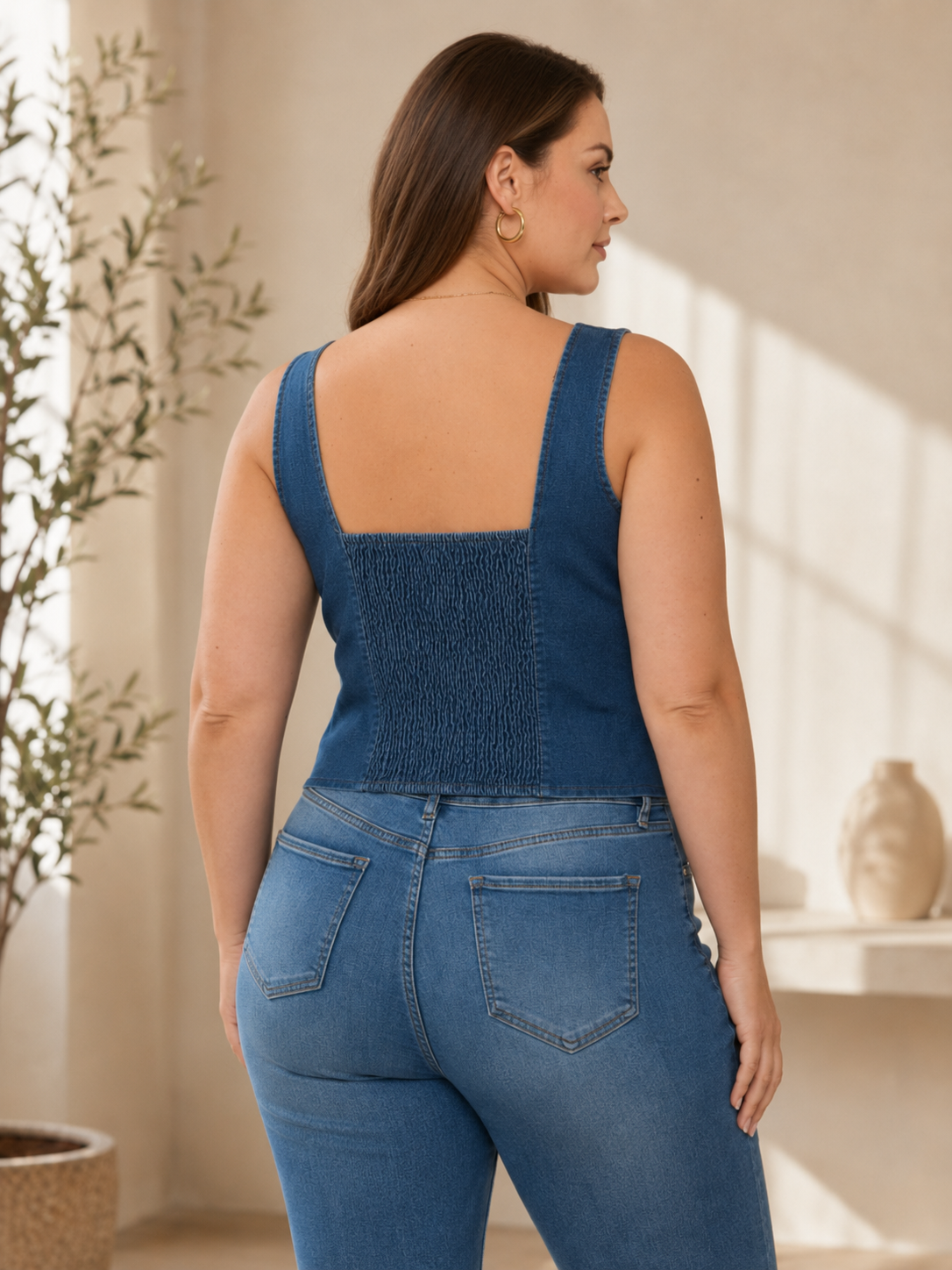 Plus Size Square Neck Denim Tank Top