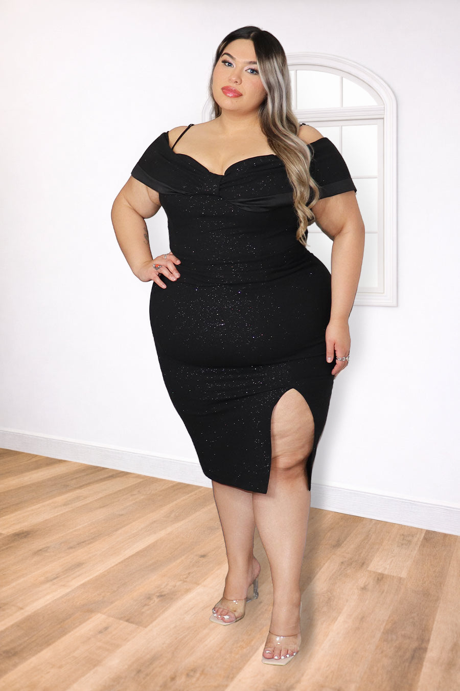Plus Size Sparkle Midi Dress – Starlight Noir | Divas Fashion Boutique