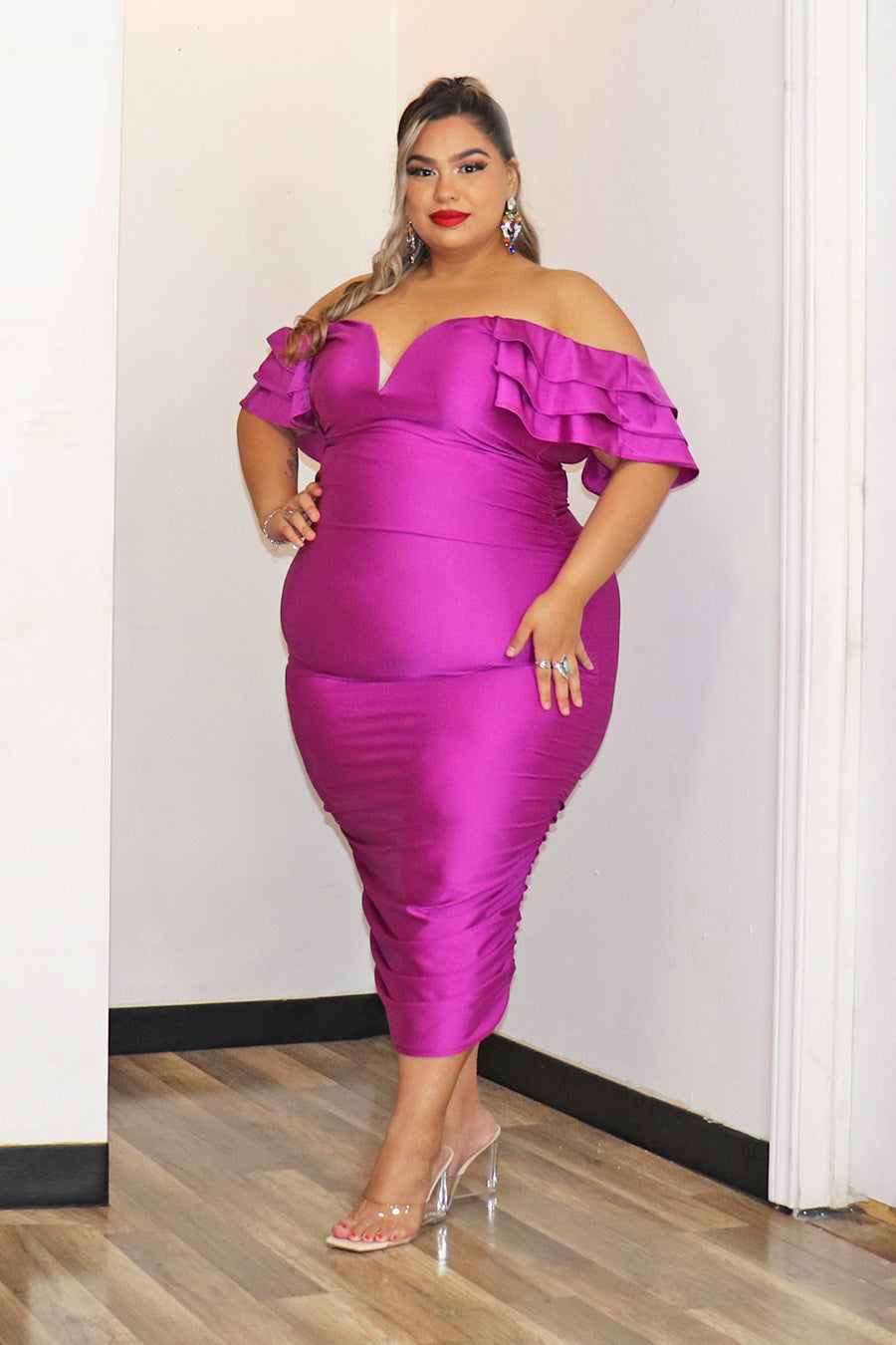 Uma Off Shoulder Midi Dress Divas Plus