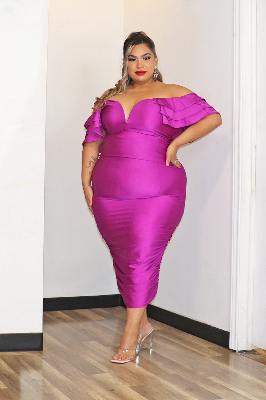 Uma Off Shoulder Midi Dress Divas Plus