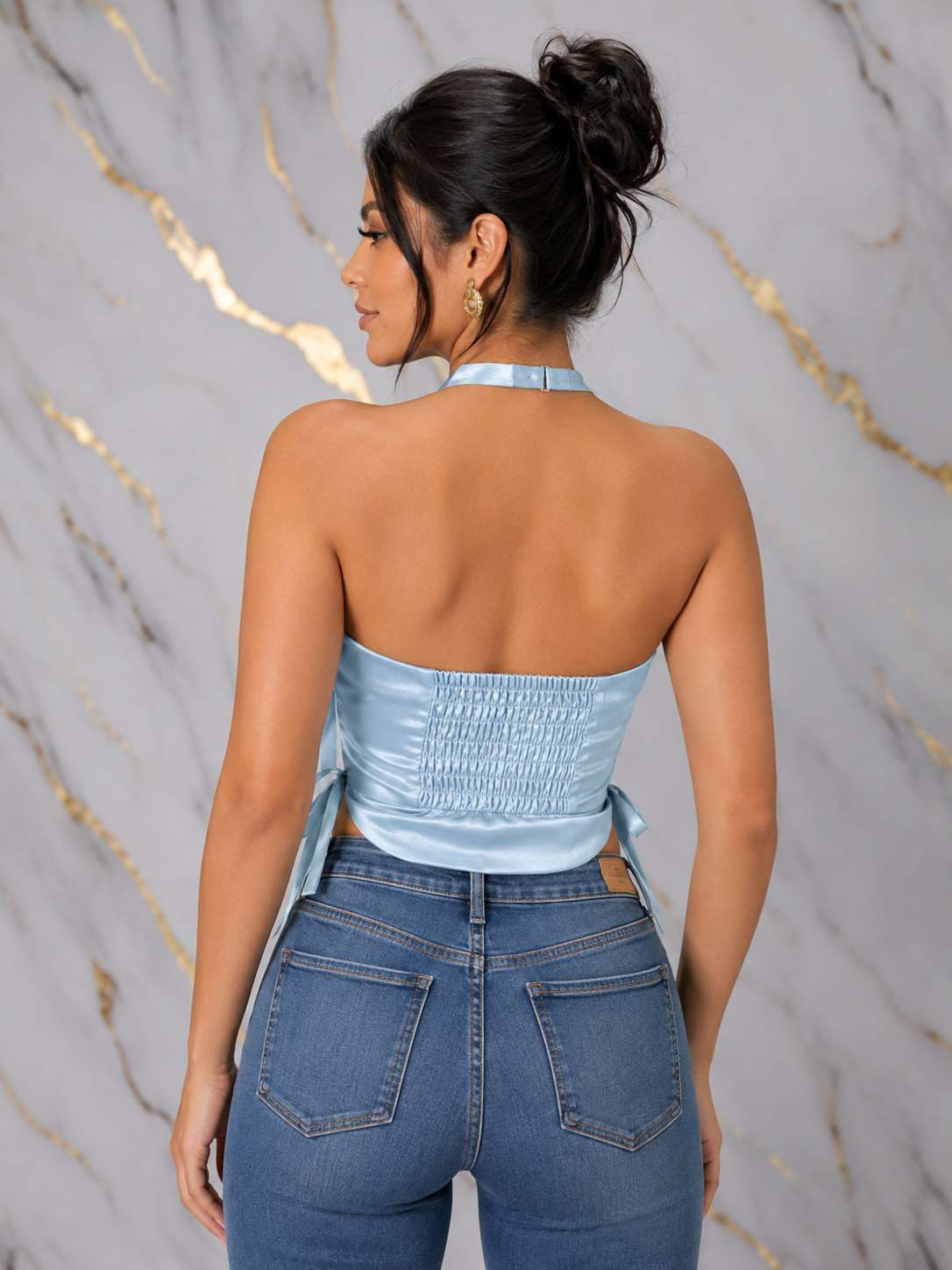 Regular Size Satin Bow Detail Halter Top