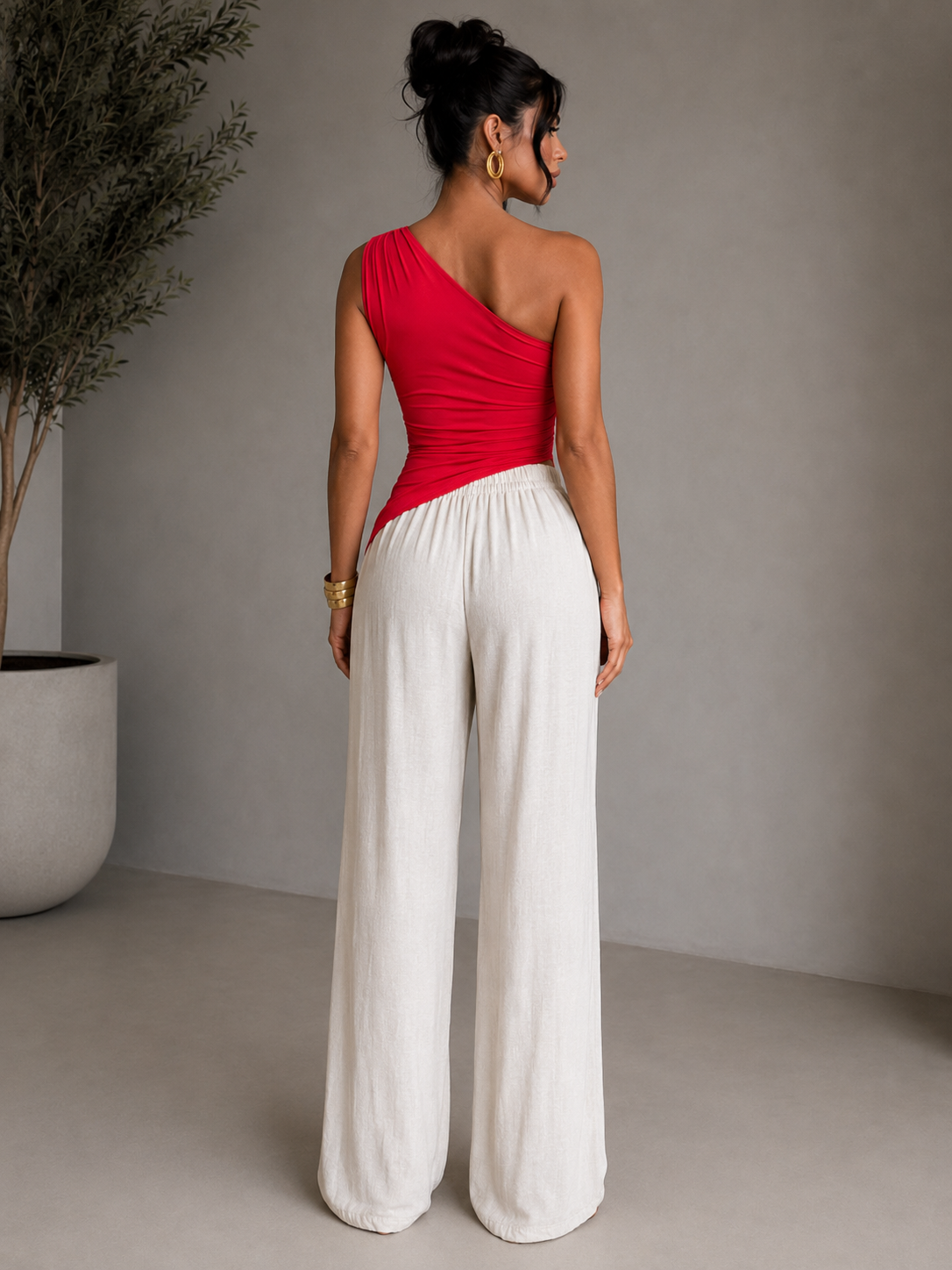 Regular Size One Shoulder Ruched Asymmetrical Top