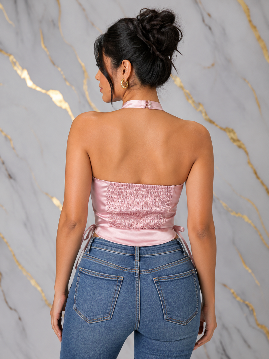 Regular Size Satin Bow Detail Halter Top